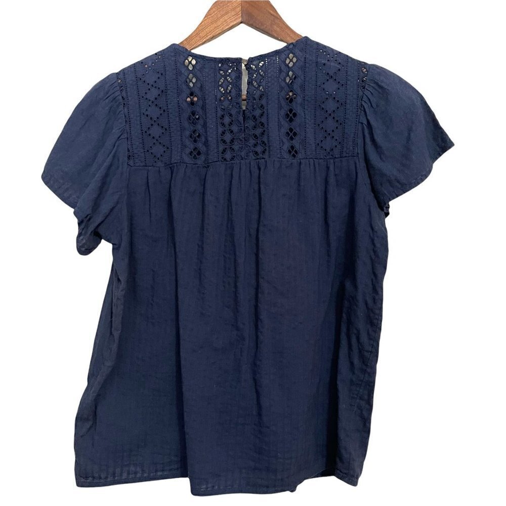 Ella Moss Women's Blue Gauze Eyelet Short Sleeve Bohemian Peasant Blouse Small - Picture 9 of 9